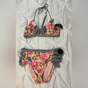 NWT Floral Bikini Separates with Striped Accents